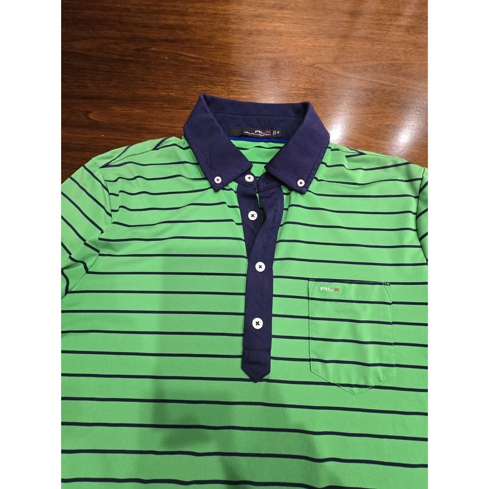 RLX Ralph Lauren Performance Golf Polo Shirt - Men's Medium -‎ Green Stripe -...